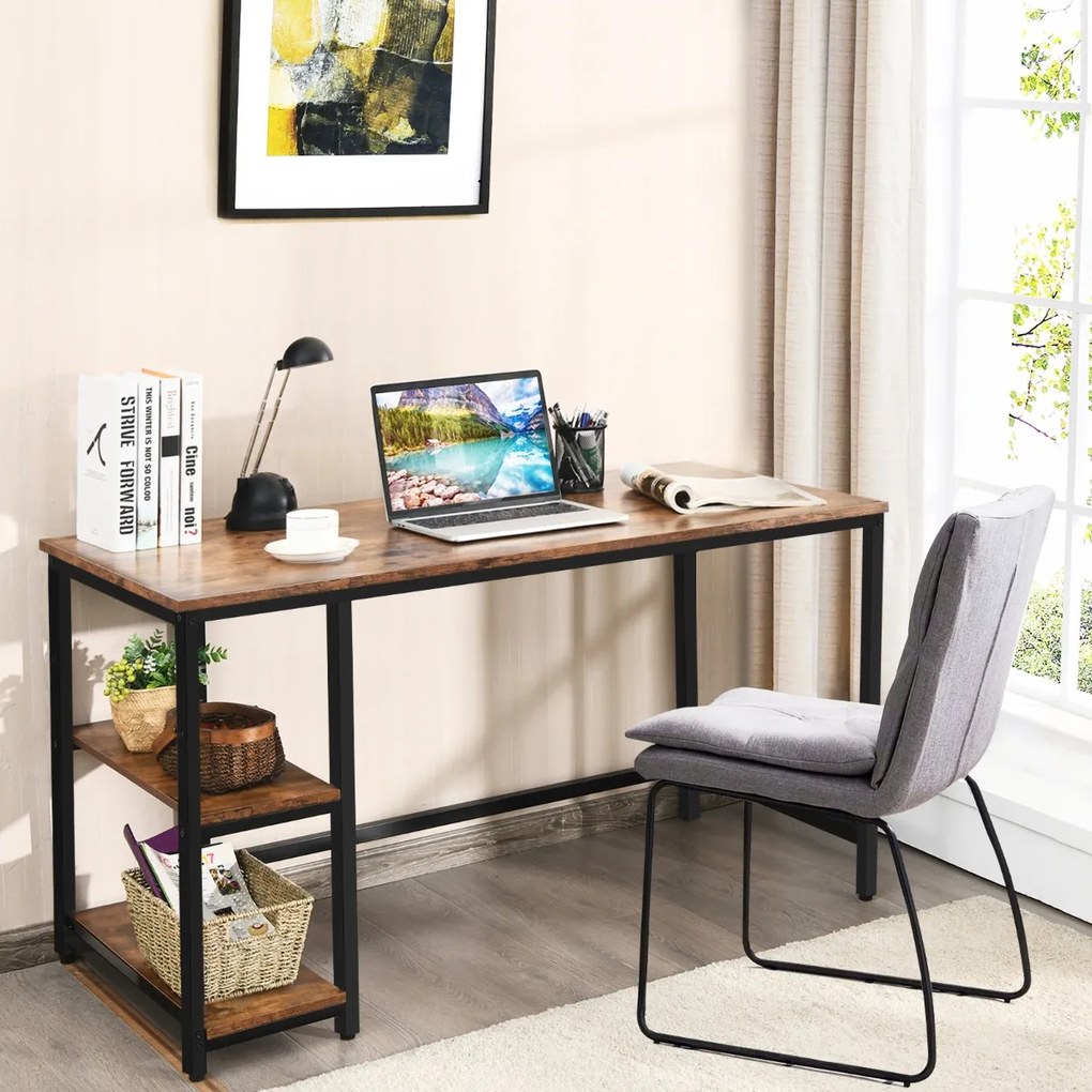Costway Scrivania per computer con 2 mensole per casa e ufficio, Tavolo industriale 141x61cm