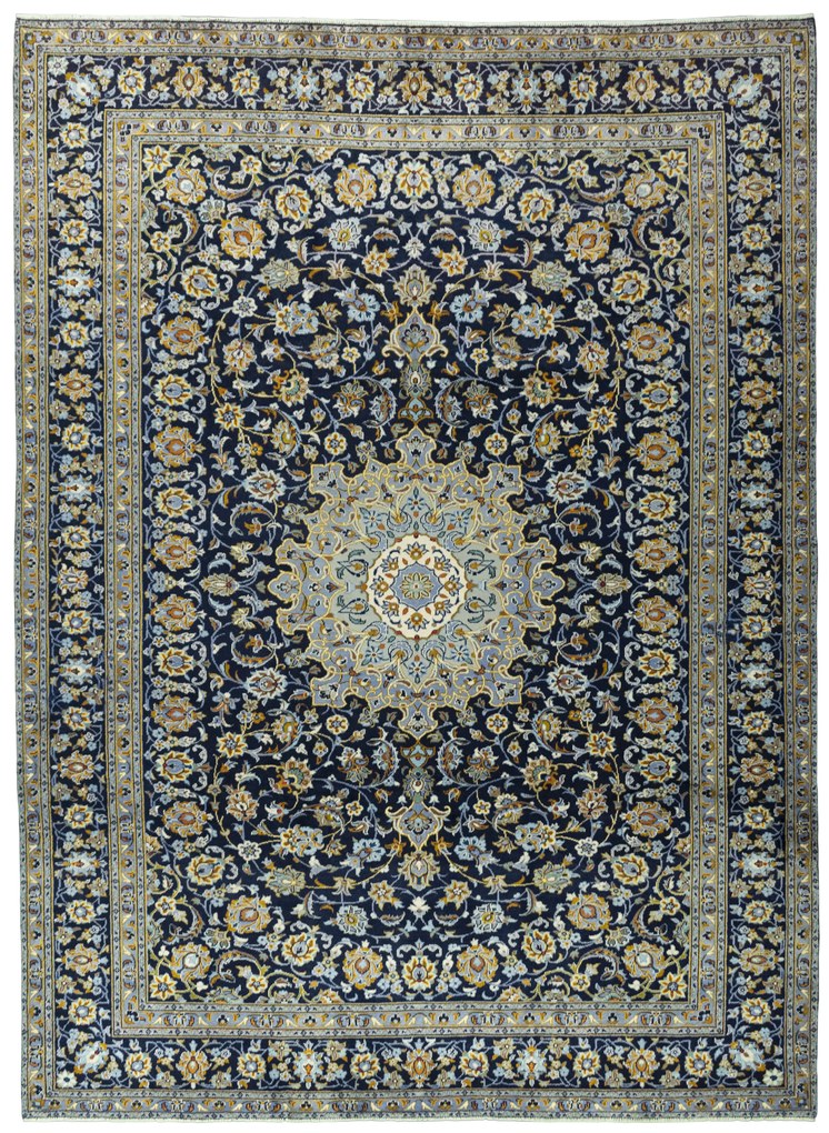 Kashan Tappeto 360x260 Blu (Iran) Annodato A Mano