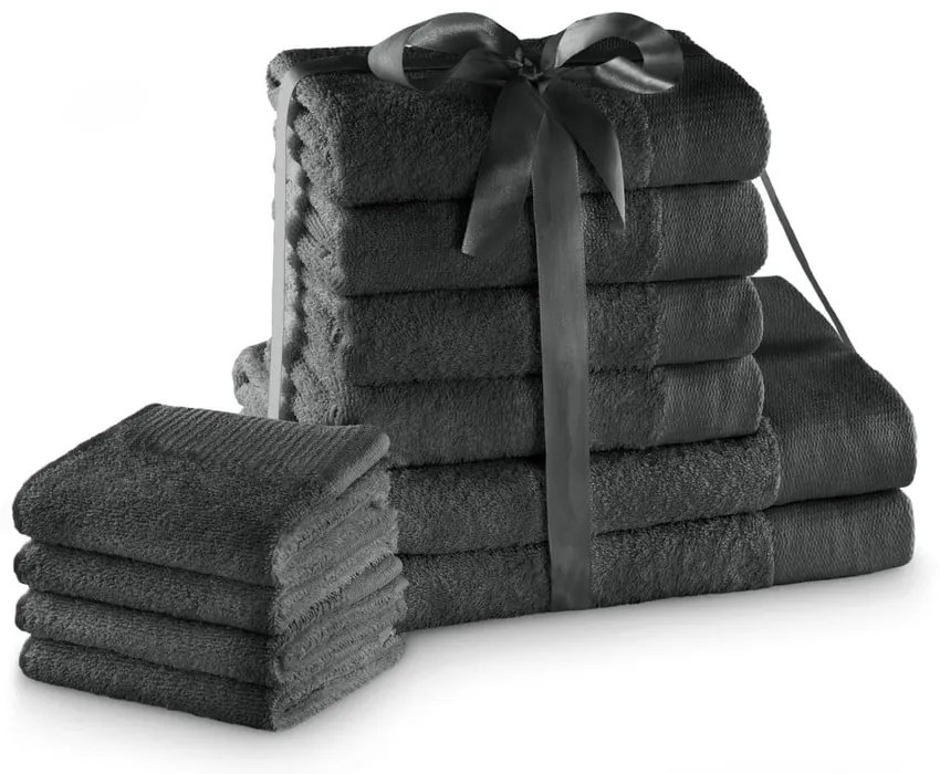 Set di asciugamani per viso e corpo tipo terry grigio scuro in cotone 10 pz Amari – Restilo