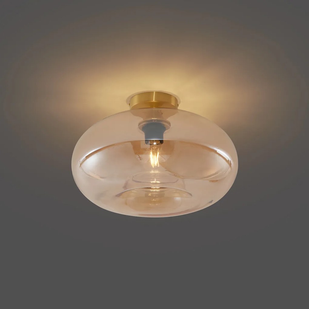 Lampada da soffitto Art Déco ottone con vetro ambra 40 cm - Busa