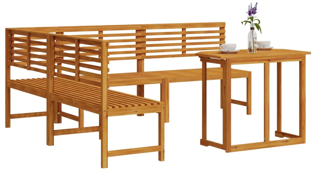 Set da pranzo da giardino in legno di acacia 4 pezzi