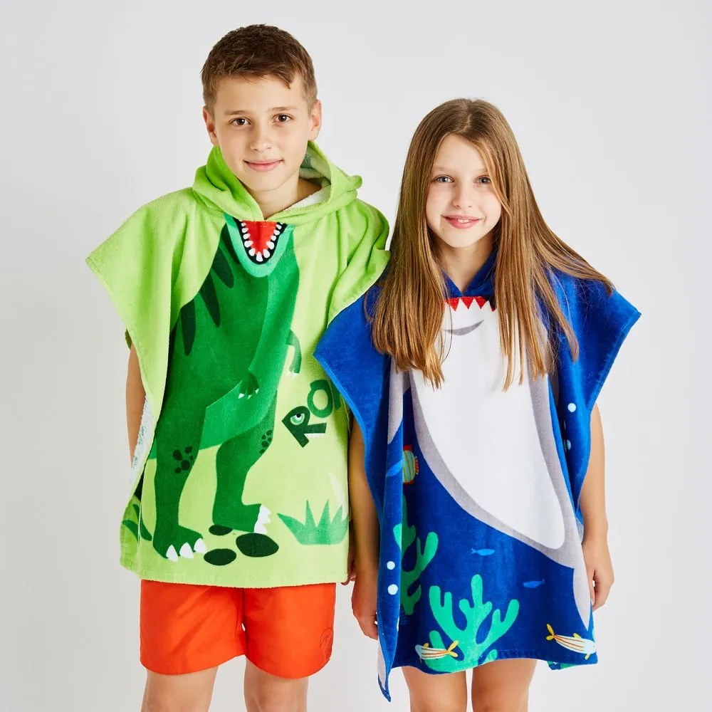 Poncho bambino in cotone blu Shark - Catherine Lansfield