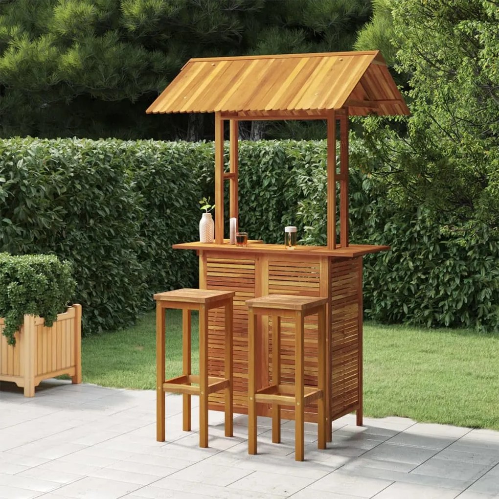 Set da Bar per Giardino 3 pz in Legno Massello di Acacia