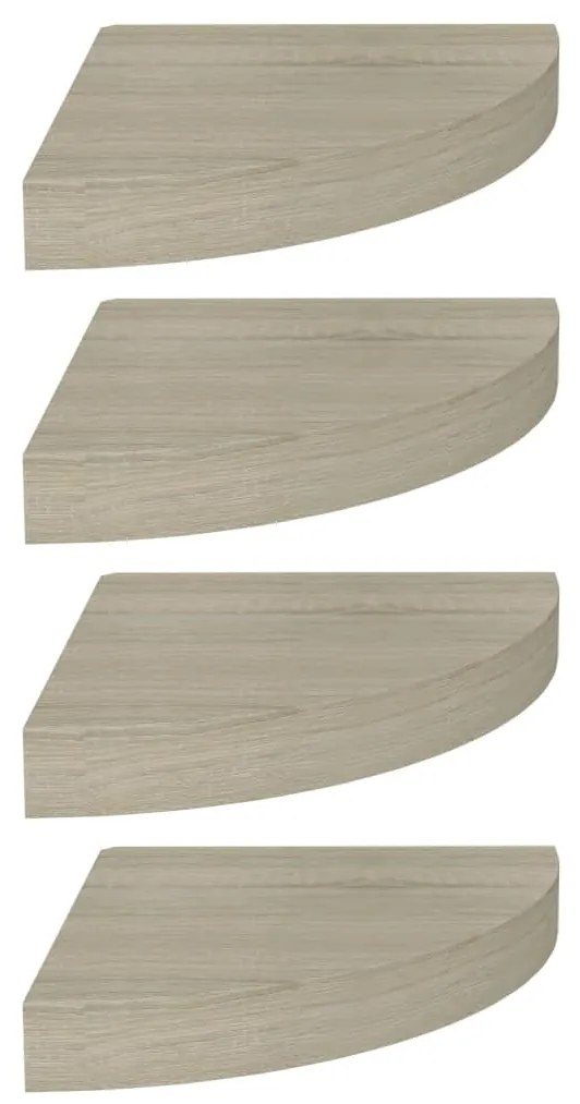 Scaffali angolari a parete 4 pz rovere 25x25x3,8 cm mdf