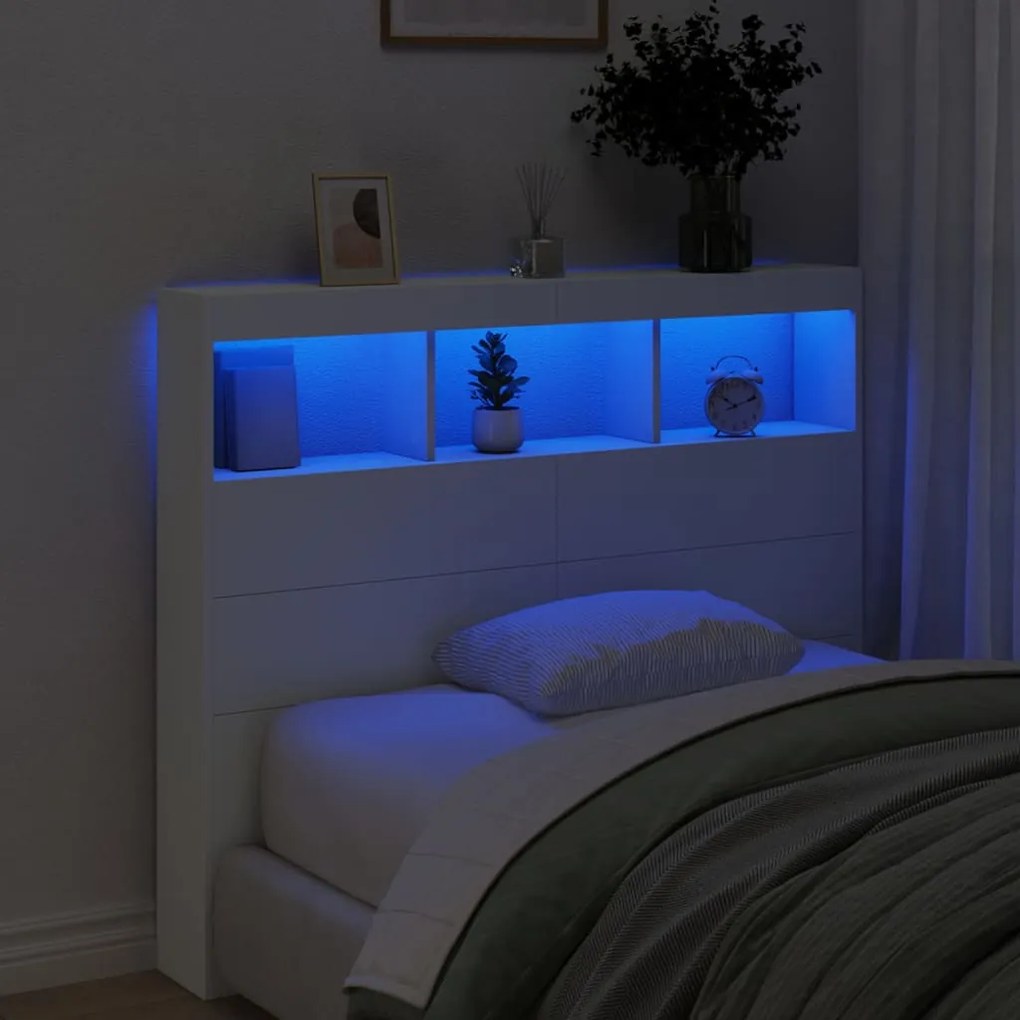 Testiera con contenitore a led bianca 120x17x102 cm