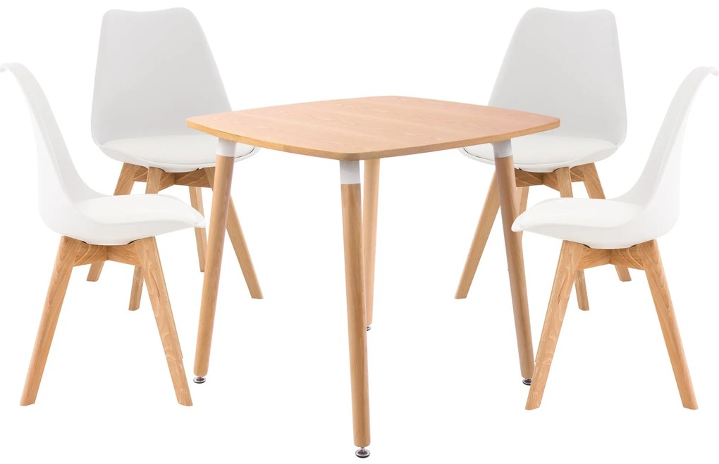 Set Da Pranzo Moderno Essgruppe Liborg Con Tavolo Da Pranzo Viborg E 4 Sedie Linares / Natura/weiß