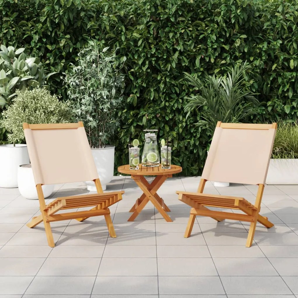 Sedie da giardino 2pz beige legno massello di acacia e tessuto