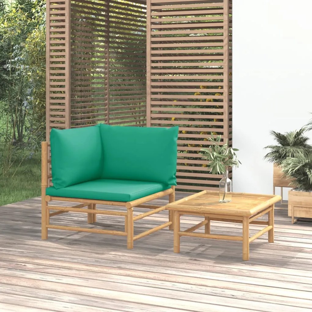 Set salotto da giardino 2pz con cuscini verdi bambù