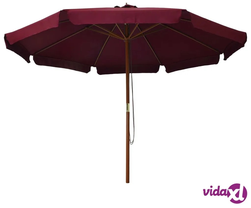 vidaXL Ombrellone da Esterni con Palo in Legno 330 cm Rosso Borgogna