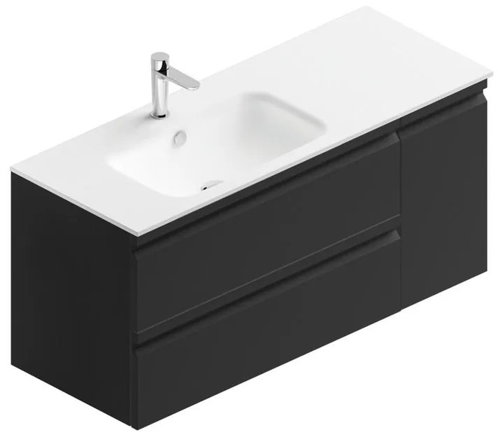 Mobile sottolavabo e lavabo Pull per vasca a sinistra grigio grafite opaco in mdf L 120 x H 56 x P 46 cm, 1 anta 2 cassetti