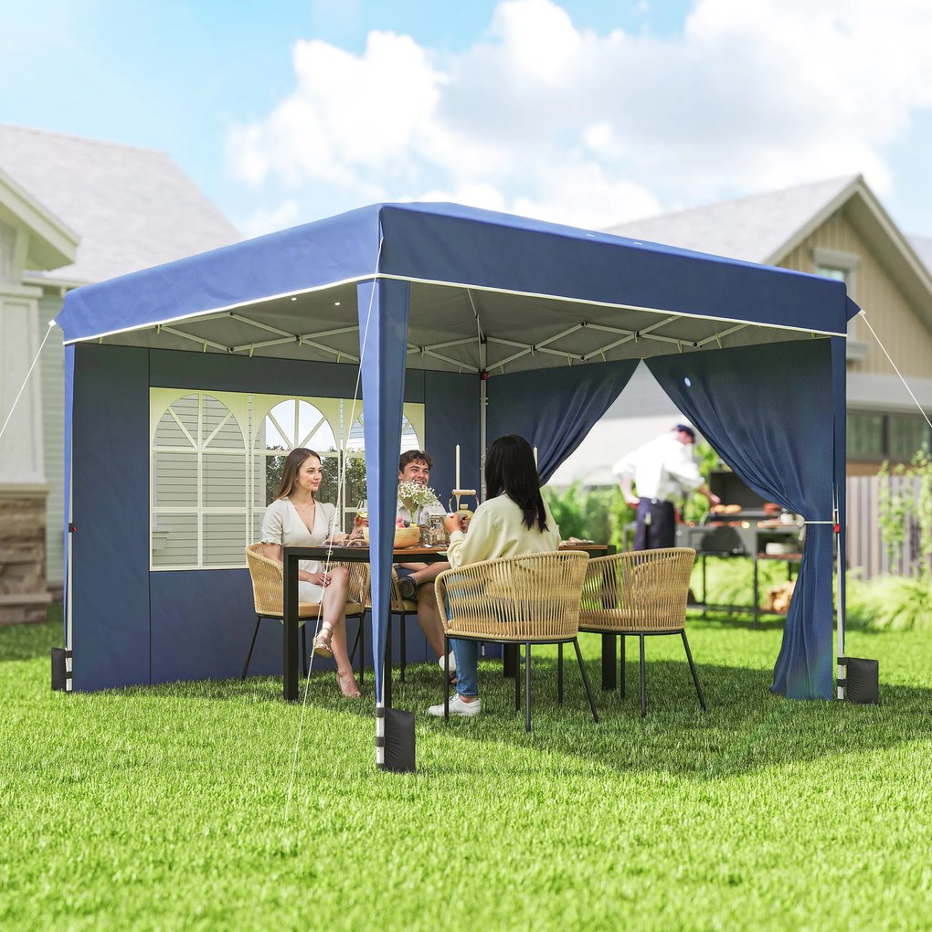 Gazebo Pieghevole 3x3 m con Pareti e Altezza Regolabile Protezione UV 50+ Blu Scuro...