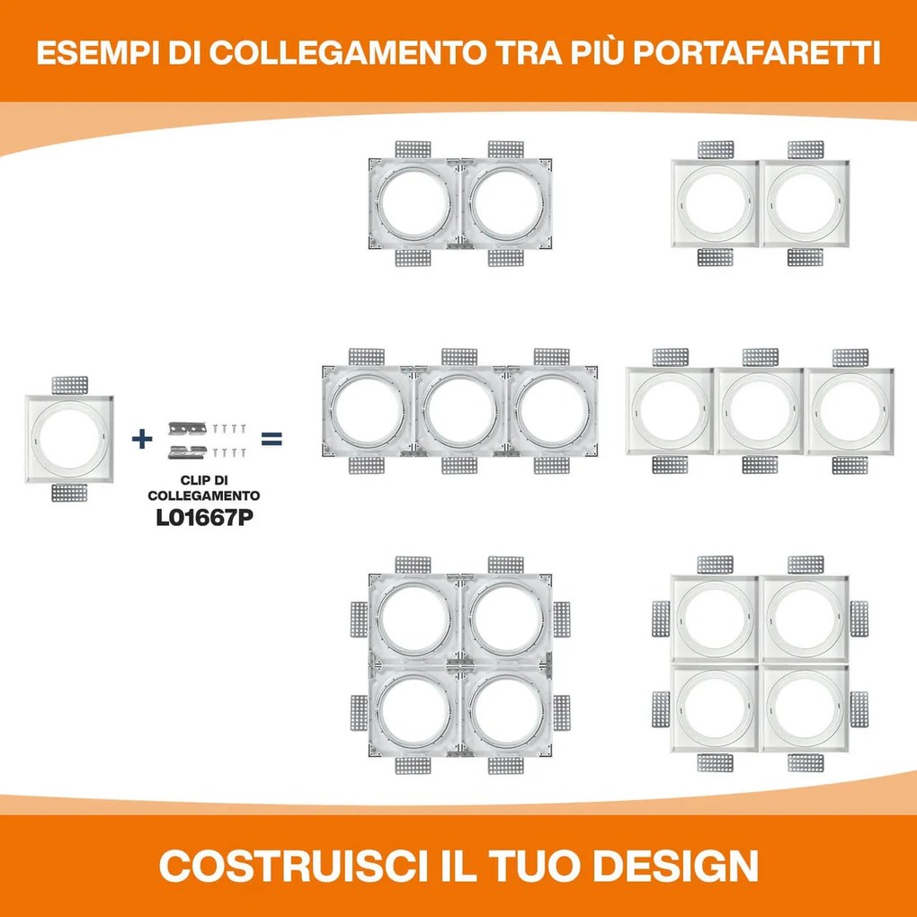 Portafaretto da Incasso AR111 Quadrato Orientabile 148x148mm - Bianco