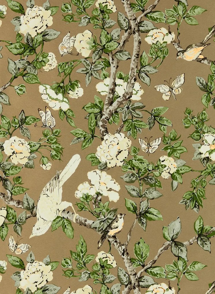 Sanderson Carta da parati Caverley - Gold Metallic/ Gardenia Green