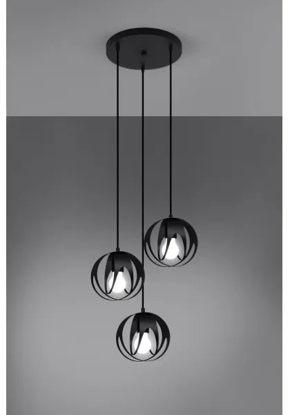 Sollux SL.1088 - Lampadario su corda TULOS 3xE27/60W/230V nero