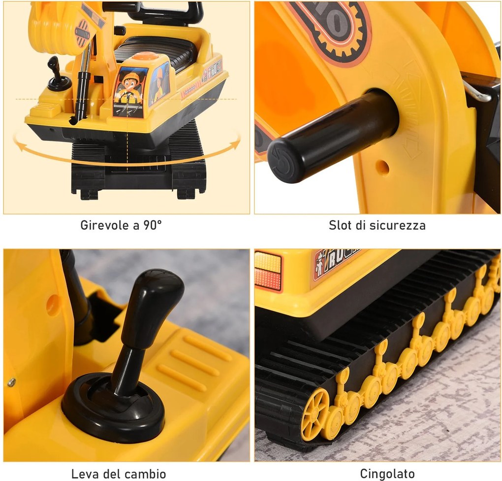 Escavatore Ruspa Cavalcabile per Bambini Giallo e Nero...
