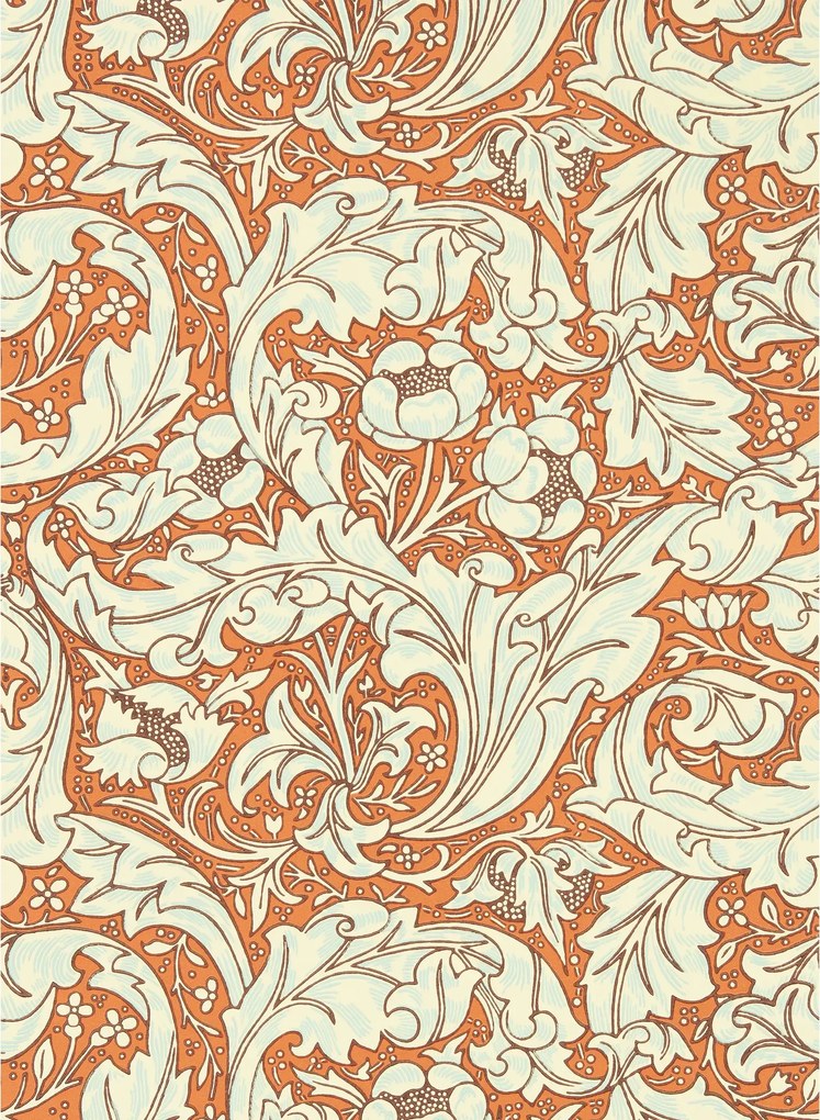 Morris & Co Carta da parati Bachelors Button - Burnt Orange/ Sky