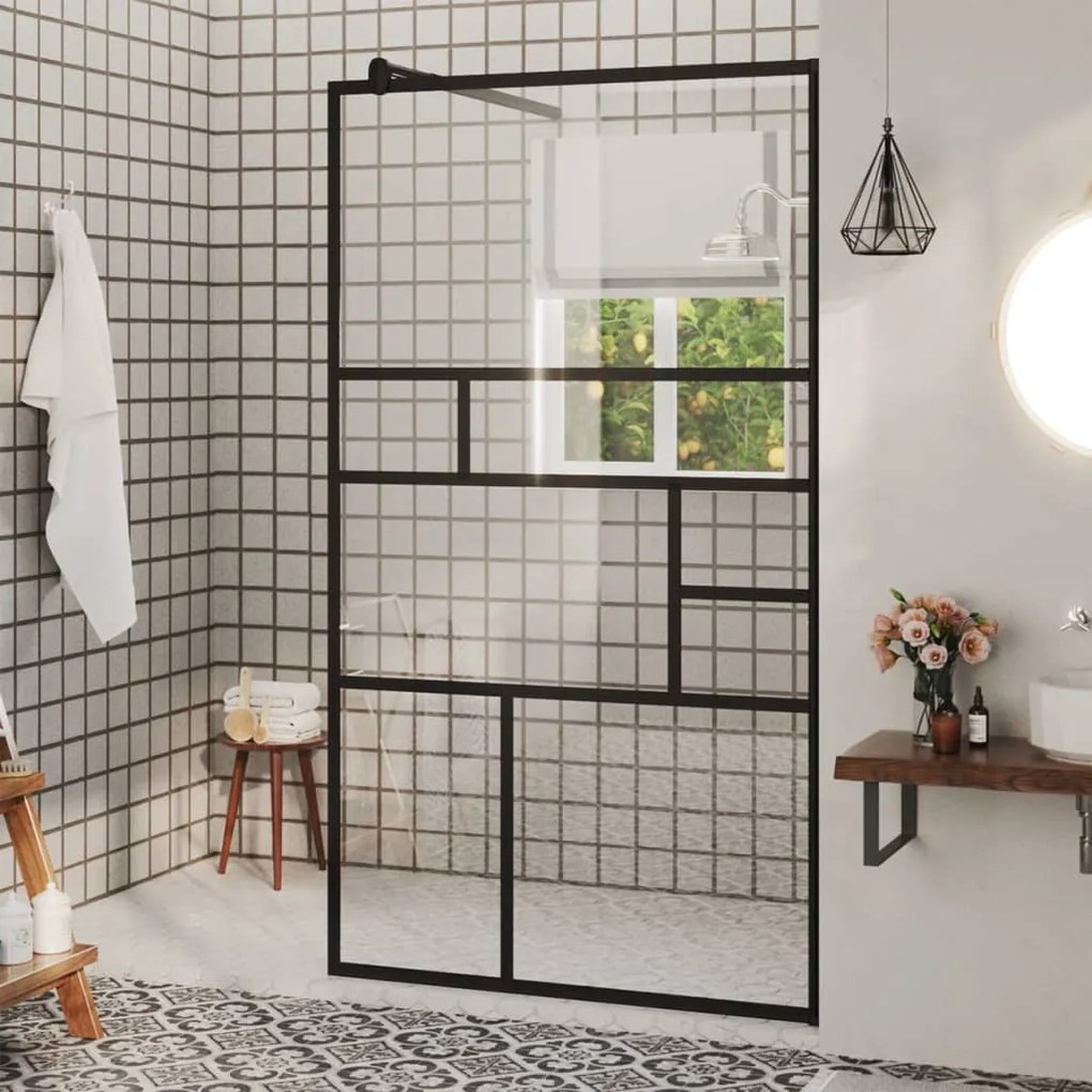 Parete Per Doccia Walk-in Vetro Trasparente Esg 90x195 Cm Nera /