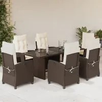 Set da Pranzo da Giardino 7pz con Cuscini in Polyrattan Marrone 3212686