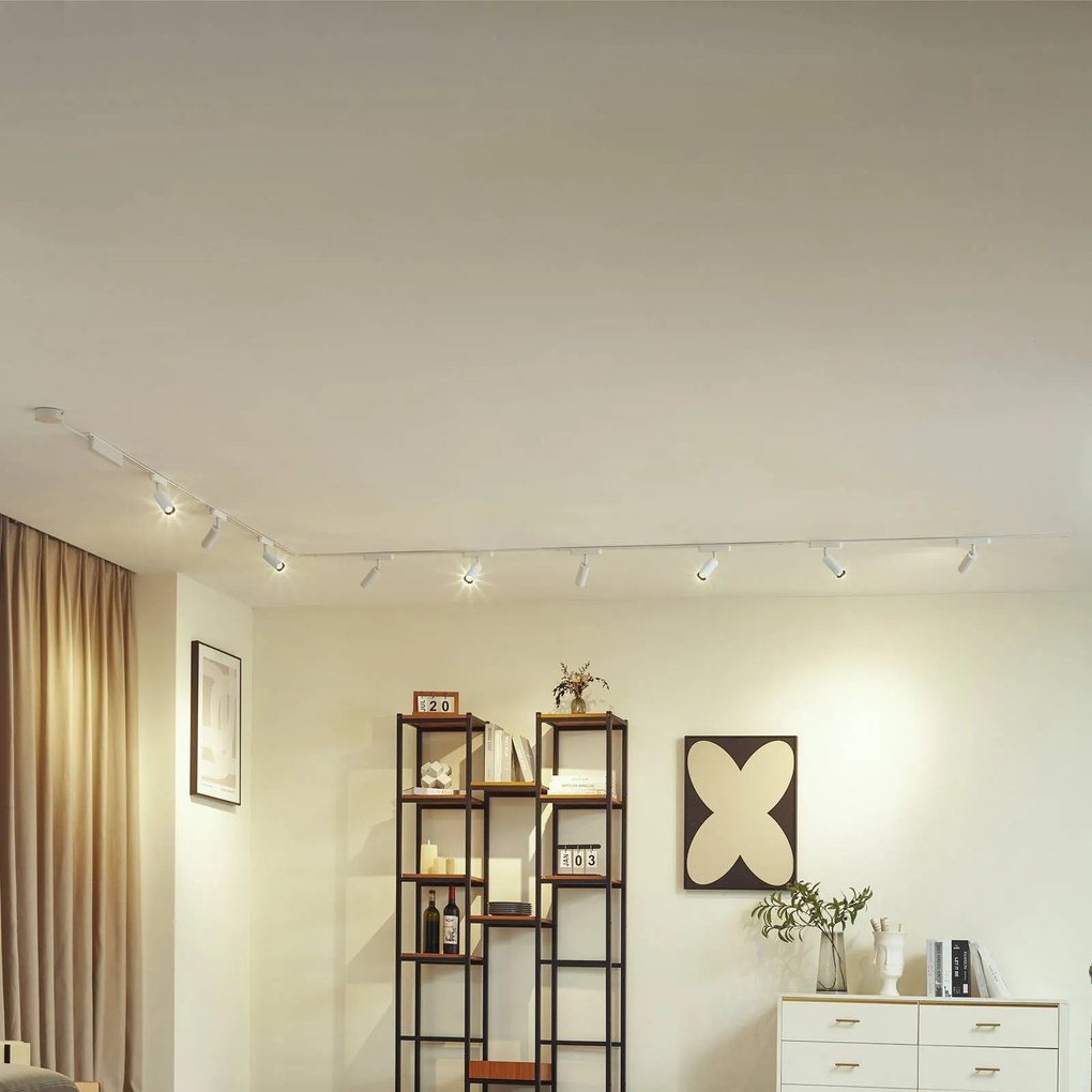 Sistema a binario 48V Lumaro, faretti, 9 luci, bianco, Ø 4 cm, 25 Lumaro Lindby, dimmerabile, Bianco / Opale, Soggiorno / Sala da pranzo, Alluminio, Moderno