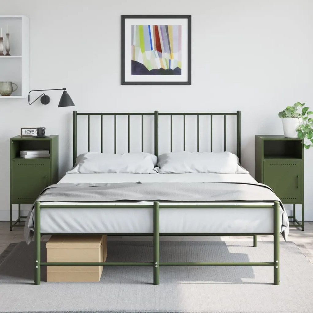Comodini 2 Pz Verde Oliva 36x39x78 Cm İn Acciaio /