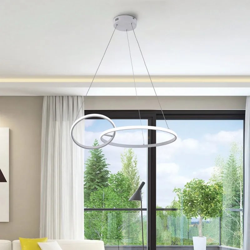 Lampadario LED moderno Kara bianco, luce naturale 3000 lumen, NOVECENTO