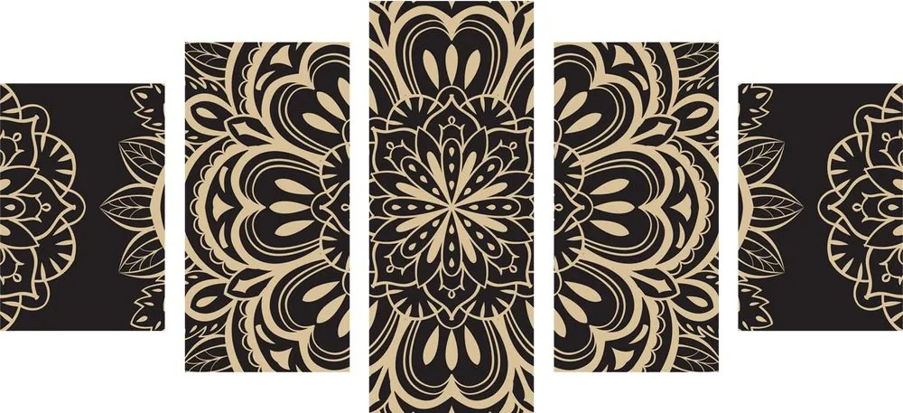 Quadri 5 pezzi – Mandala su sfondo nero