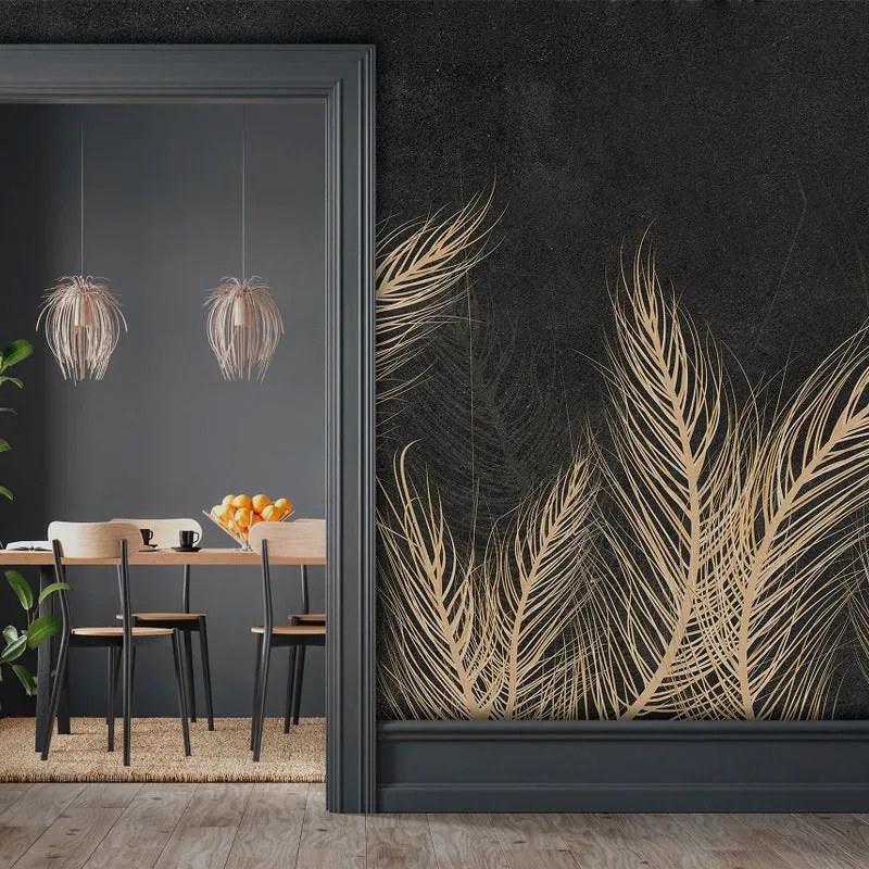 Fotomurale Fluttering, nero e oro 400X300 cm