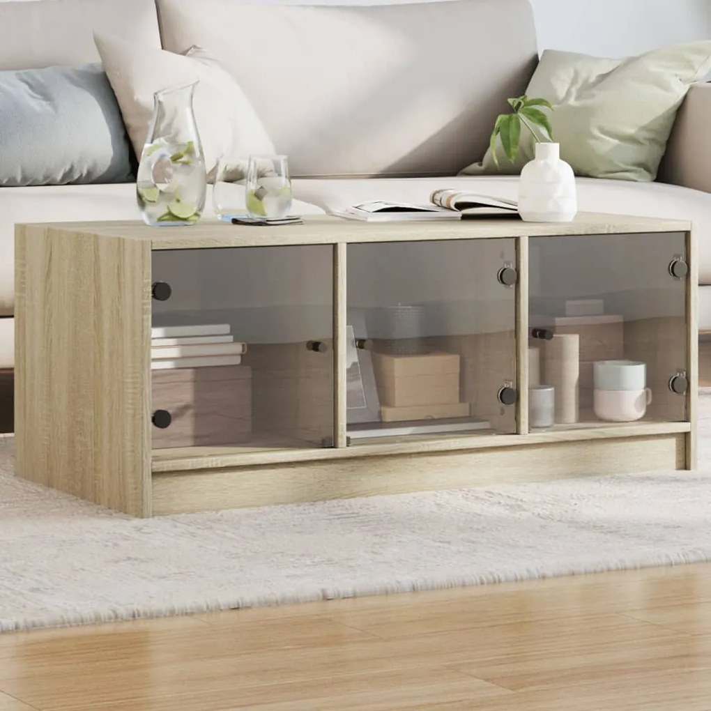 Tavolino Da Salotto Con Ante İn Vetro Rovere Sonoma 102x50x42cm /