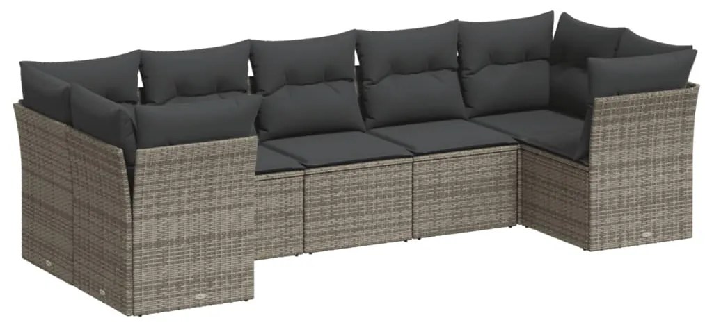 Set divani da giardino 7 pz con cuscini grigio in polyrattan