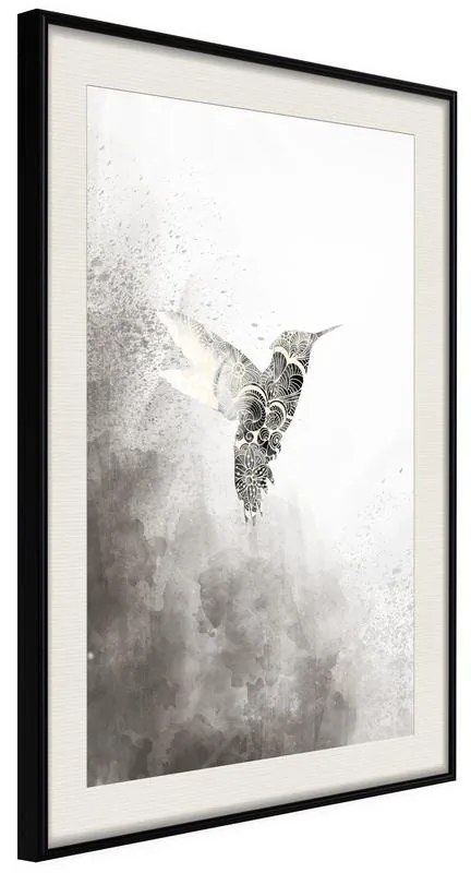 Poster  Hummingbird in Shades of Grey  Cornice Quadri Cornice nera con pass-partout, Larghezza x Altezza Home decor 20x30