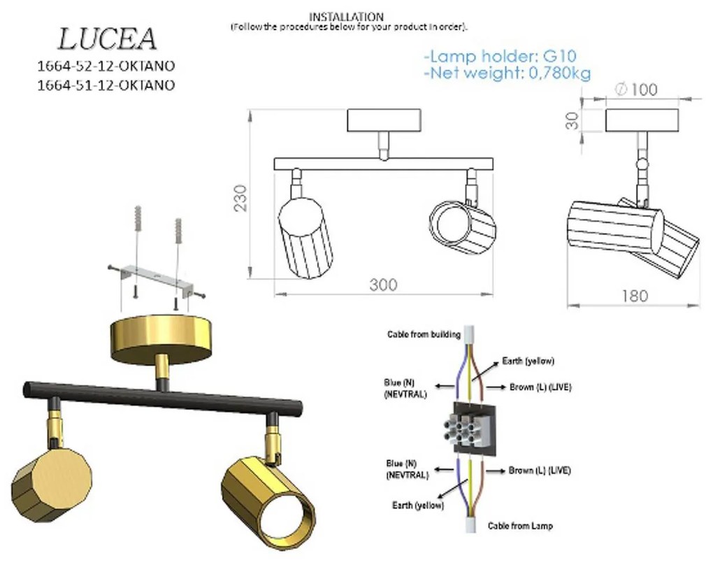 Lucea Oktano, faretto da soffitto, colore cromo Lunghezza 30 cm a 2 luci in metallo
