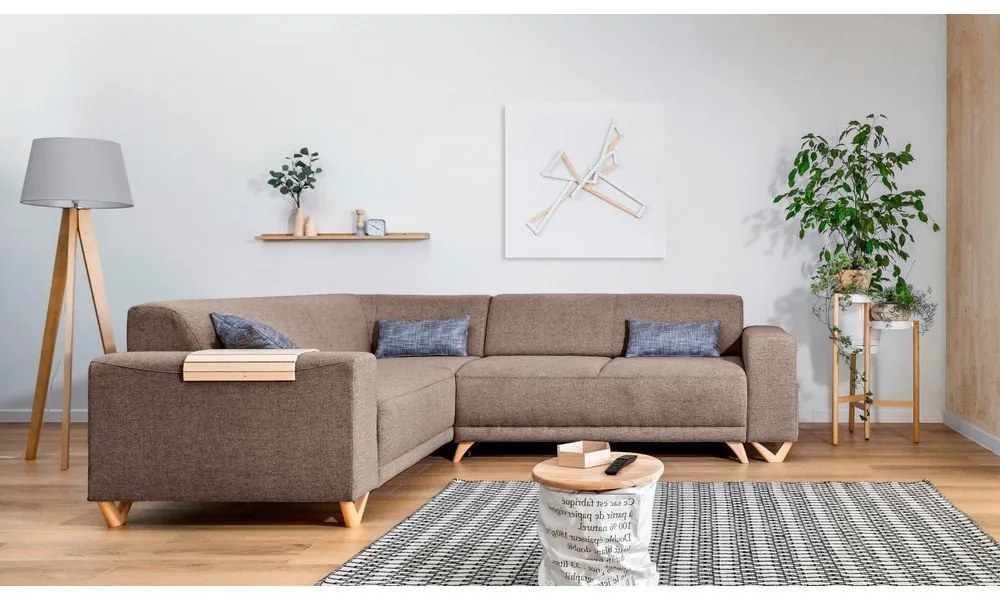 Divano angolare marrone allungabile e con contenitore (con penisola a sinistra/a L) Classy Sophie – Miuform