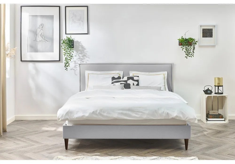Letto matrimoniale imbottito grigio chiaro con griglia 180x200 cm Sary - Bobochic Paris