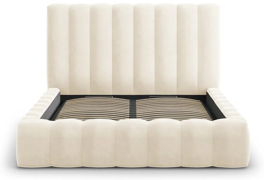 Letto matrimoniale imbottito beige con contenitore con griglia 200x200 cm Kelp - Micadoni Home