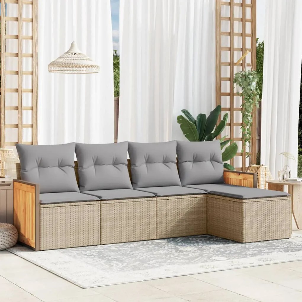 Set divano da giardino 5 pz con cuscini beige in polyrattan