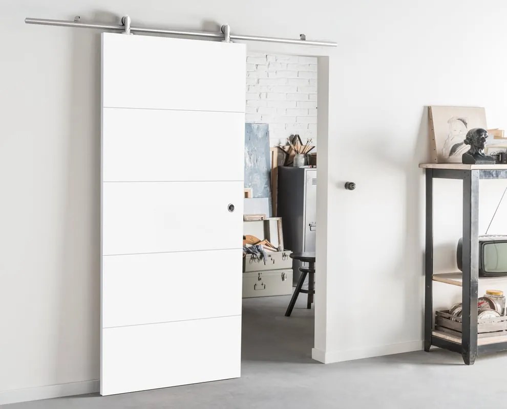 Porta scorrevole reversibile Dione in mdf bianco, L 92.5 x H 211.5 cm, con binario Ermes