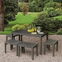 Set salotto da esterno Sanremo, Set da giardino composto da 4 panchine e 1 tavolo da pic nic, Salottino indoor, 100% Made in Italy, Cm 138x78h72, Antracite