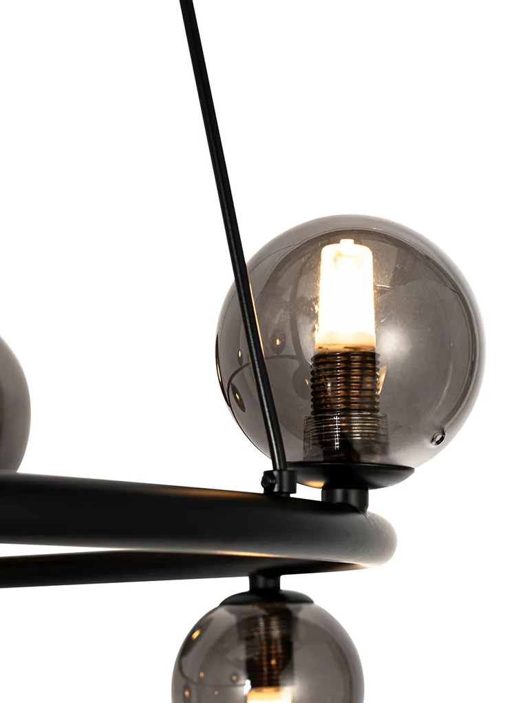 Lampada a sospensione nera con vetro fumé rotondo 8 luci - Monaco