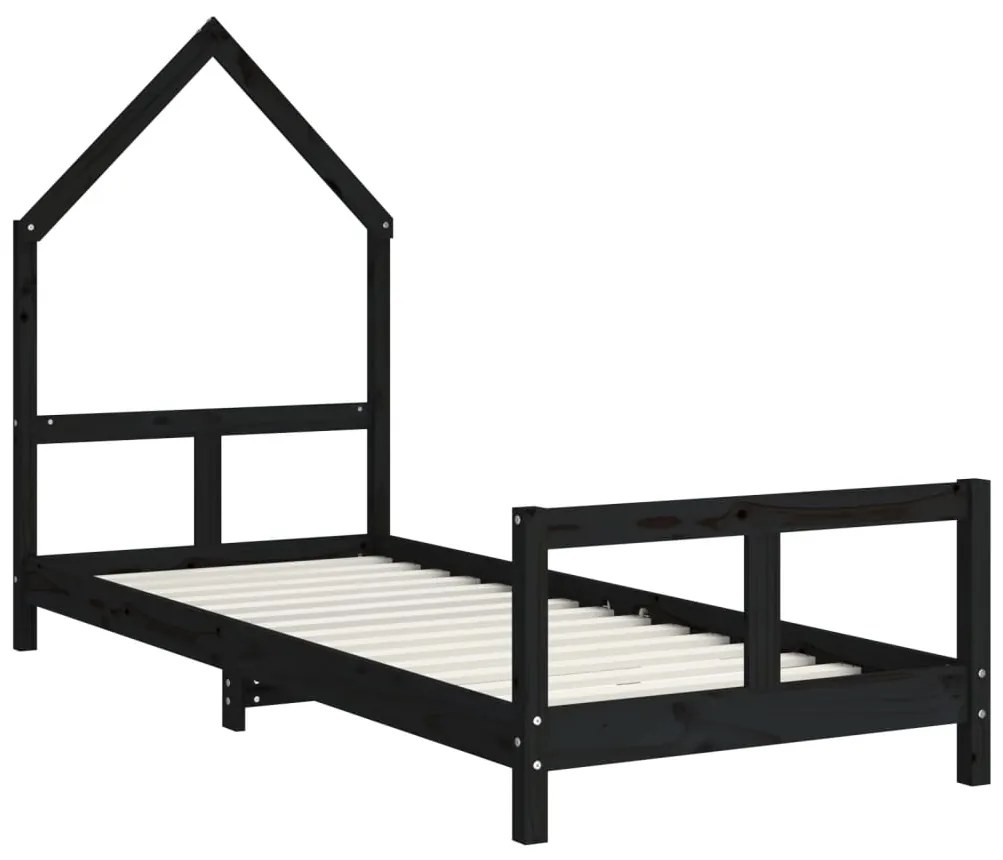 Giroletto per bambini nero 80x200 cm in legno massello di pino