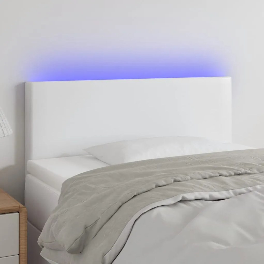 Testiera Bianco A Led 100x5x78/88 Cm İn Similpelle /