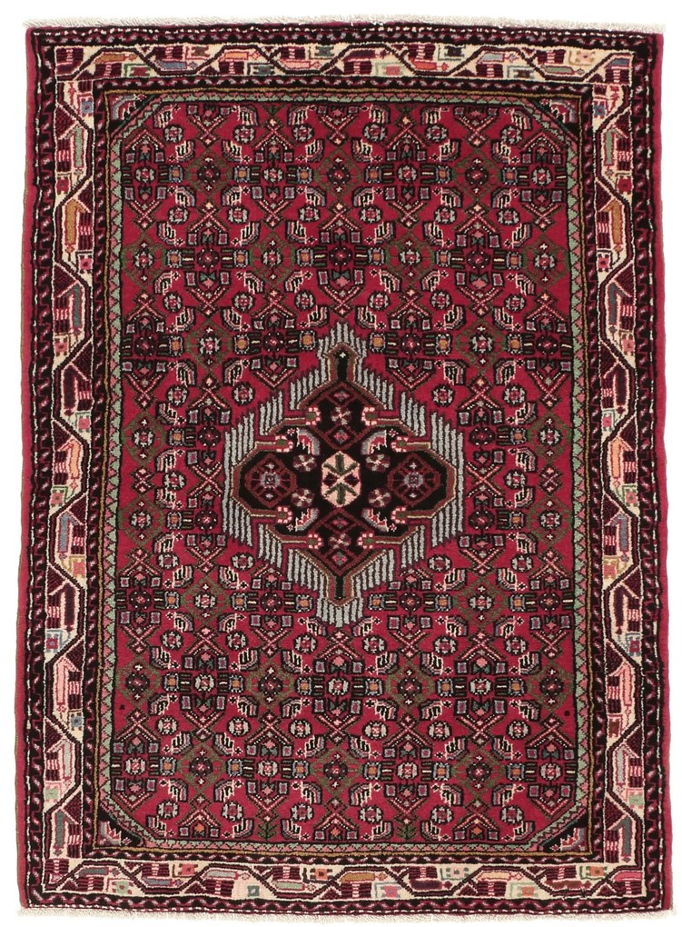 Hamedan Tappeto 150x100 Rosso (Iran) Annodato A Mano