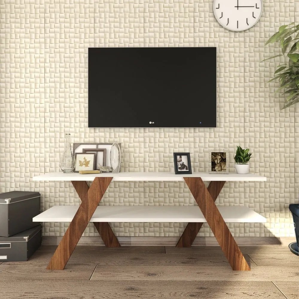 Tavolo TV bianco/naturale in noce 120x33 cm Basic - Kalune Design