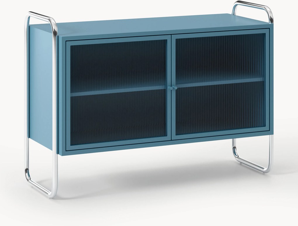 Credenza in metallo con frontale in vetro Robyn
