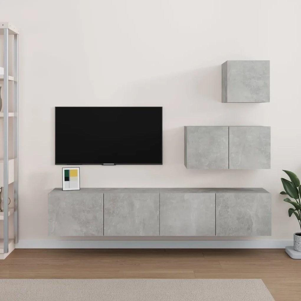 Set di mobili porta tv 4 pz grigio cemento in legno multistrato