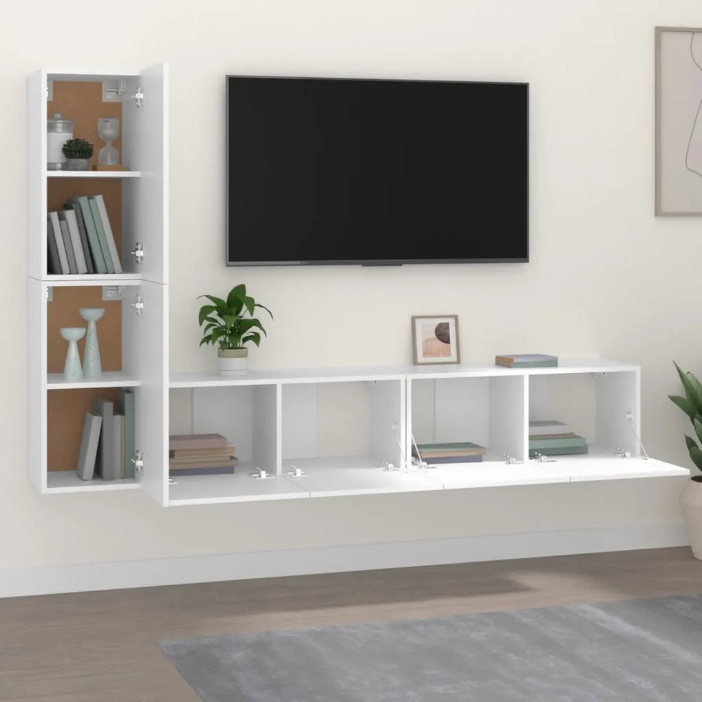 Set di mobili porta tv 4 pz bianco in legno multistrato