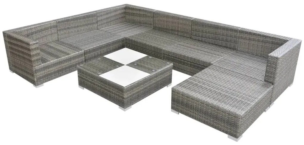 Set divani da giardino 8 pz con cuscini in polyrattan grigio