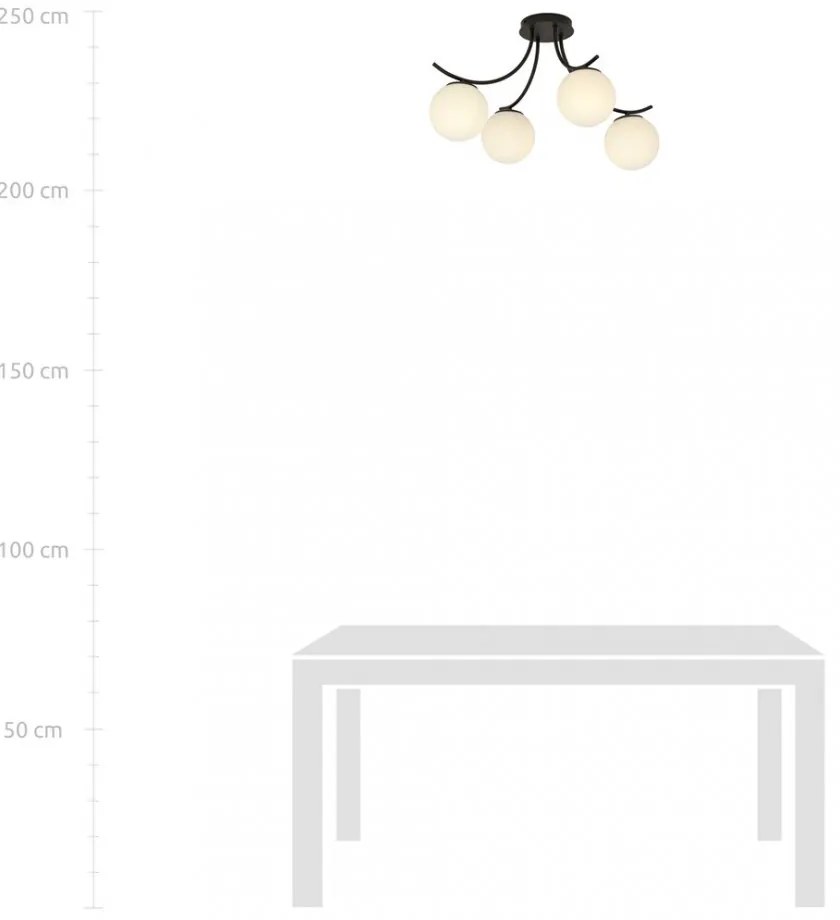 Lampadario da Soffitto in Acciaio e Vetro BOSTON 4 Nero 4xE14 Colore delle Sfere Bianco