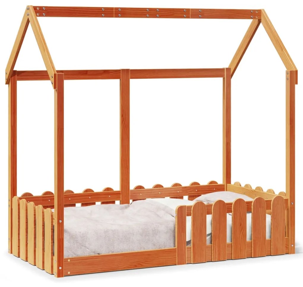Giroletto casetta bambini marrone cera 70x140 cm massello pino