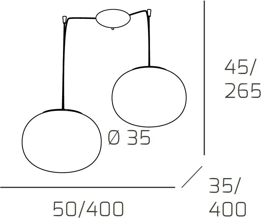 Sospensione Contemp Decentratori Soft Metallo Cromo Vetro Opaco 2 Luci E27 35Cm