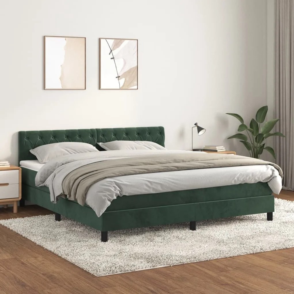 Giroletto A Molle Con Materasso Verde Scuro 160x200 Cm Velluto /